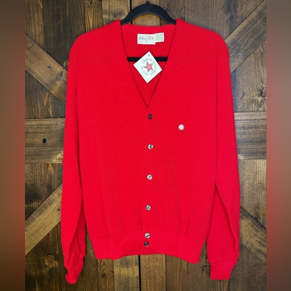 NWT Vintage Deadstock Men’s Store Red Grandpa Cardigan Sweater Size Medium
